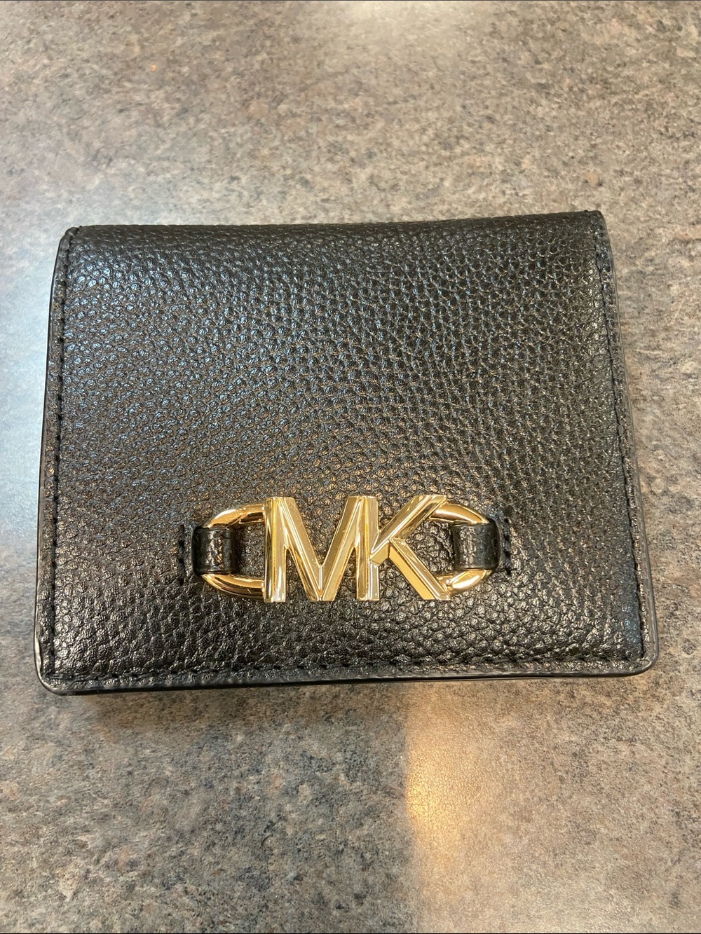 Michael Kors Black Pebbled Leather Wallet with Gold MK Accent